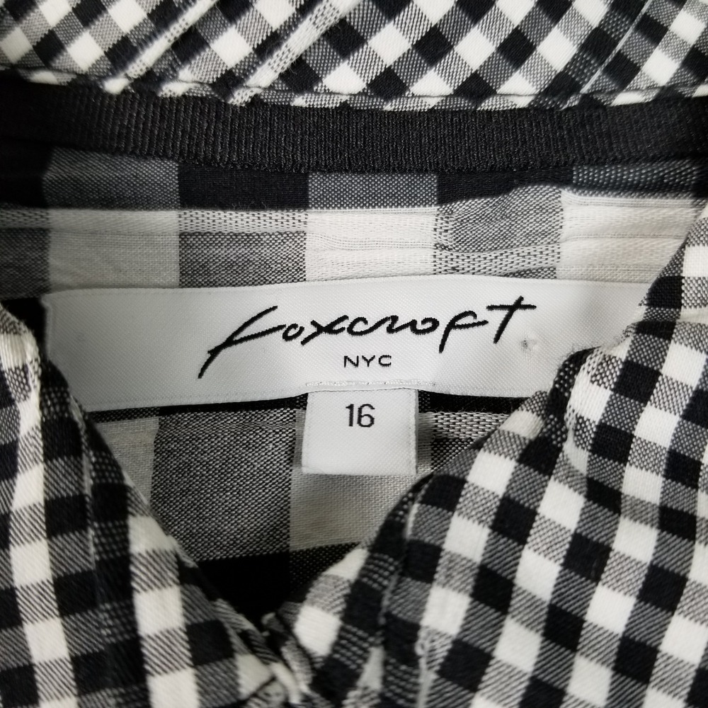 Foxcroft Button Up Shirt Women's 16 Black White Check Seersucker 3/4 Sleeve Top - Picture 5 of 8